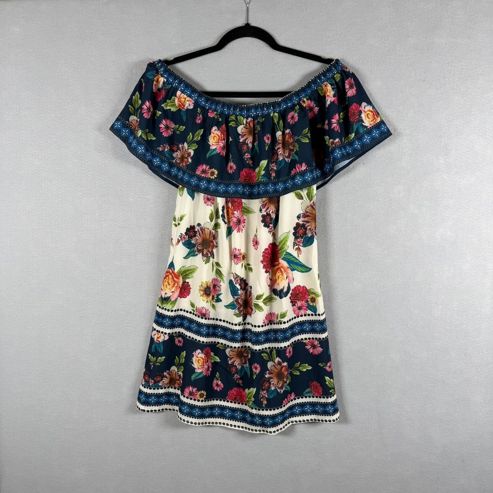 Blue Rain Francesa's Womens S Dress White Floral Off Shoulder Ruffle Boho Summer
